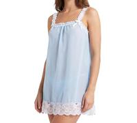 Satini Nuisette Transparente Dentelle Volants, Bleu Clair - Blanc, L