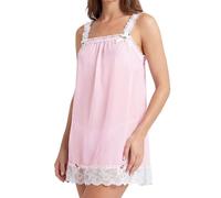 Satini Nuisette Transparente Dentelle Volants, Rose Clair - Blanc, M