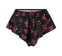 Satini Satin Culotte à Cannelures à la Française Jupe Shorts Culottes sous-vêtements (Noir - Roses Rouges, L)