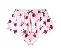 Satini Satin Culotte à Cannelures à la Française Jupe Shorts Culottes sous-vêtements (Rose Clair - Roses Rouges, XL)