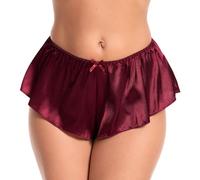 Satini Satin Culotte à Cannelures à la Française Jupe Shorts Culottes sous-vêtements (Rouge vin, XXL)