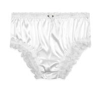 Satini Satin Dentelle froufroutante efféminé Shorty Slips Culottes sous-vêtements (Blanc, M)