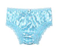 Satini Satin Dentelle froufroutante efféminé Shorty Slips Culottes sous-vêtements (Bleu-Vert - Pois, XL)