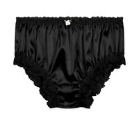 Satini Satin Dentelle froufroutante efféminé Shorty Slips Culottes sous-vêtements (Noir, M)