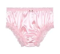 Satini Satin Dentelle froufroutante efféminé Shorty Slips Culottes sous-vêtements (Rose Clair, XL)