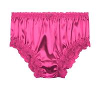Satini Satin Dentelle froufroutante efféminé Shorty Slips Culottes sous-vêtements (Rose Vif, M)