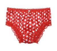 Satini Satin Dentelle froufroutante efféminé Shorty Slips Culottes sous-vêtements (Rouge - Pois, M)