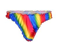 Satini Satin Frou-Frou efféminé String Tanga Caleçons Slips Culottes sous-vêtements (Arc en Ciel, XL)