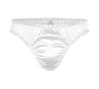Satini Satin Frou-Frou efféminé String Tanga Caleçons Slips Culottes sous-vêtements (Blanc, M)