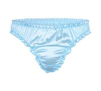 Satini Satin Frou-Frou efféminé String Tanga Caleçons Slips Culottes sous-vêtements (Bleu Clair, L)