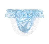 Satini Satin Frou-Frou Noeud String efféminé Caleçons Slips Culottes sous-vêtements (Bleu Clair, S)