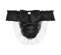 Satini Satin Frou-Frou Noeud String efféminé Caleçons Slips Culottes sous-vêtements (Noir, M)