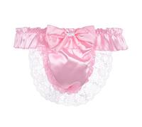 Satini Satin Frou-Frou Noeud String efféminé Caleçons Slips Culottes sous-vêtements (Rose Clair, S)