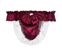 Satini Satin Frou-Frou Noeud String efféminé Caleçons Slips Culottes sous-vêtements (Rouge vin, M)