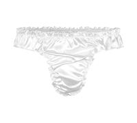 Satini Satin Frou-Frou Taille Basse efféminé String Tanga Caleçons Slips Culottes sous-vêtements (Blanc, S)