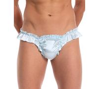 Satini Satin Frou-Frou Taille Basse efféminé String Tanga Caleçons Slips Culottes sous-vêtements (Bleu Clair, L)