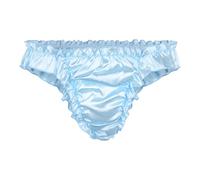 Satini Satin Frou-Frou Taille Basse efféminé String Tanga Caleçons Slips Culottes sous-vêtements (Bleu Clair, XXL)