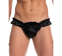 Satini Satin Frou-Frou Taille Basse efféminé String Tanga Caleçons Slips Culottes sous-vêtements (Noir, S)