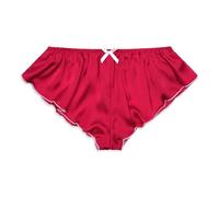 Satini Satin Taille Basse Élévation Culotte à Cannelures à la Française efféminé Slips Culottes sous-vêtements (Rouge - Blanc, XL)