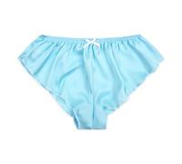 Satini Satin Taille Basse Élévation Culotte à Cannelures à la Française efféminé Slips Culottes sous-vêtements (Bleu Clair - Blanc, XXL)
