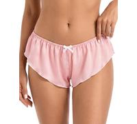 Satini Satin Taille Basse Élévation Culotte à Cannelures à la Française efféminé Slips Culottes sous-vêtements (Rose Clair - Blanc, L)