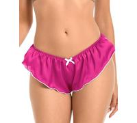 Satini Satin Taille Basse Élévation Culotte à Cannelures à la Française efféminé Slips Culottes sous-vêtements (Rose Vif - Blanc, L)