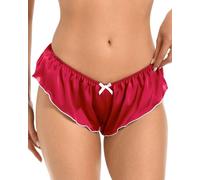 Satini Satin Taille Basse Élévation Culotte à Cannelures à la Française efféminé Slips Culottes sous-vêtements (Rouge - Blanc, XL)