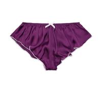 Satini Satin Taille Basse Élévation Culotte à Cannelures à la Française efféminé Slips Culottes sous-vêtements (Violet - Blanc, XL)