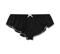 Satini Satin Taille Basse Élévation Culotte à Cannelures à la Française efféminé Slips Culottes sous-vêtements (Noir - Blanc, XL)