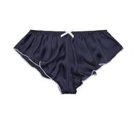 Satini Satin Taille Basse Élévation Culotte à Cannelures à la Française efféminé Slips Culottes sous-vêtements (Bleu Nuit - Blanc, XXL)
