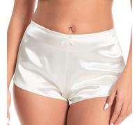 Satini Short en Satin de Soie - Taille Lisse, Nœud, Lingerie Élégante Femme, Short de Nuit (Blanc cassé, M)
