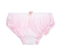 Satini Transparente Dentelle froufroutante efféminé Doux Caleçons Slips Culottes sous-vêtements (Blanc - Rose Clair, M)