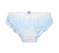 Satini Transparente Dentelle froufroutante efféminé Doux Caleçons Slips Culottes sous-vêtements (Blanc - Bleu Clair, M)