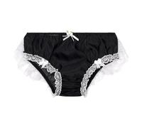 Satini Transparente Dentelle froufroutante efféminé Doux Caleçons Slips Culottes sous-vêtements (Noir - Blanc, S)