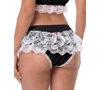 Satini Transparente Dentelle froufroutante efféminé Doux Caleçons Slips Culottes sous-vêtements (Noir - Blanc, L)