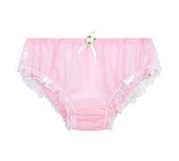 Satini Transparente Dentelle froufroutante efféminé Doux Caleçons Slips Culottes sous-vêtements (Rose Clair - Blanc, M)