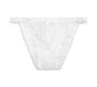 Satini Transparente Dentelle froufroutante efféminé Tanga Caleçons Slips Bikini Culottes sous-vêtements (Blanc, L)