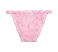 Satini Transparente Dentelle froufroutante efféminé Tanga Caleçons Slips Bikini Culottes sous-vêtements (Rose Clair, XXL)