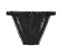 Satini Transparente Dentelle froufroutante efféminé Tanga Caleçons Slips Bikini Culottes sous-vêtements (Noir, M)