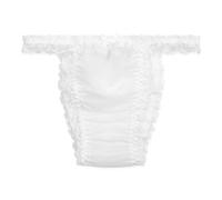 Satini Transparente Dentelle froufroutante efféminé Tanga Caleçons Slips Culottes sous-vêtements (Blanc, XXL)