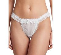 Satini Transparente Dentelle froufroutante efféminé Tanga Caleçons Slips Culottes sous-vêtements (Blanc, M)