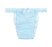 Satini Transparente Dentelle froufroutante efféminé Tanga Caleçons Slips Culottes sous-vêtements (Bleu Clair, L)