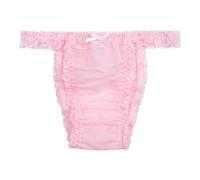 Satini Transparente Dentelle froufroutante efféminé Tanga Caleçons Slips Culottes sous-vêtements (Rose Clair, M)