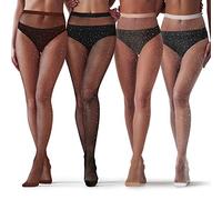 SATINIOR 4 Paires de Résilles Strass Brillantes Collants Résille Femme à Taille Haute Collants (Noir, Beige, Café, Blanc)