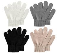 SATINIOR 4 Paires Gants Tricotés d'Enfants Mitaines d'Hiver Extensibles Gants en Pleins Doigts pour Tout-Petits Gants d'Hiver pour Bébé Filles Garçons (Noir, Blanc, Kaki, Gris, 1-4 ans)