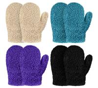SATINIOR 4 Paires Gants Tricotés d'Enfants Mitaines en Polaire pour Enfants Moufles d'Hiver Tricotées Extensibles Moufles Chaudes d'Enfants (Noir, Violet, Kaki, Vert, 1-4 ans)