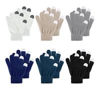 SATINIOR 6 Paires Gants d'Hiver Tricotés pour Enfants Mitaines Chaudes pour Enfants Gants en Tricot Extensibles à Doigts Longs pour Garçons ou Filles (Couleurs Froides, 5-12 ans)
