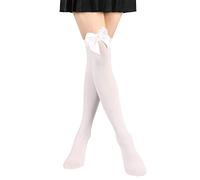SATINIOR Bas avec Nœuds en Satin Hauts de Cuisse Opaques de Femmes Au-dessus du Genou (Blanc, 1), Taille Unique