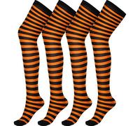 SATINIOR Lot de 2 paires de chaussettes hautes à rayures pour femme Orange et noir, Multicolore, taille unique