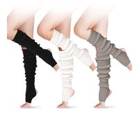 SATINIOR Lot de 3 paires de jambières longues d'hiver pour femme - 61 cm - En tricot côtelé - Pour fête, danse, sport, Noir, blanc, gris., taille unique